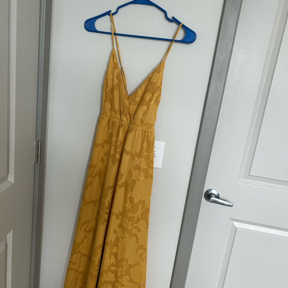 Lulu's Mustard Yellow Flowy Maxi Dress